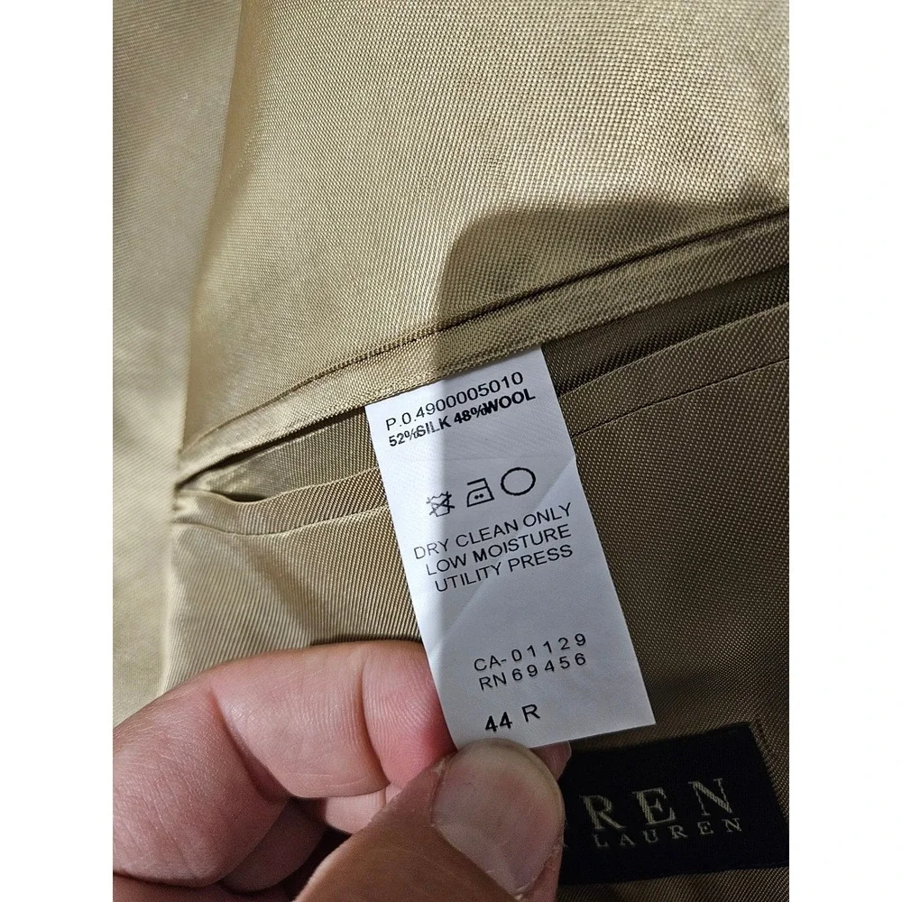 Lauren Ralph Lauren Mens Suit Blazer Jacket 44R Tan Brown Plaid Wool Silk